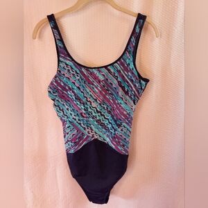 Lands End Women's One Piece Swimsuit Size 10 Blue Abstract Beach Pool Vacation